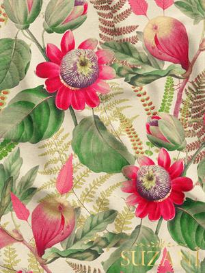 Egzotik Çiçek İncir Desenli Dijital Baskılı Kumaş