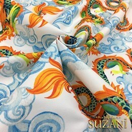 Ejderha ve Bulutlar Desenli Kumaş