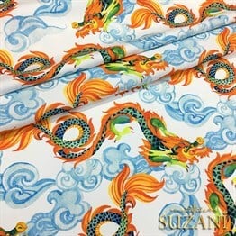 Ejderha ve Bulutlar Desenli Kumaş