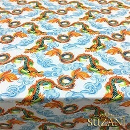 Ejderha ve Bulutlar Desenli Kumaş