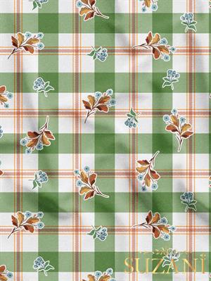 Ekose Kareli Çiçek Desenli Dijital Baskılı Kumaş