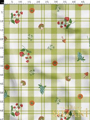 Ekose Kareli Sebze Desenli Dijital Baskılı Kumaş