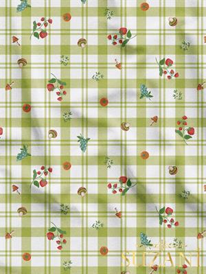 Ekose Kareli Sebze Desenli Dijital Baskılı Kumaş