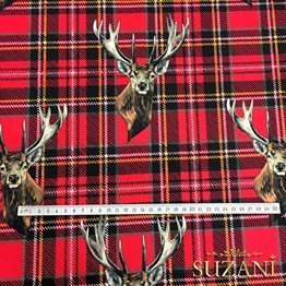 Kırmızı Ekose Üzeri Geyik Desenli Kumaş