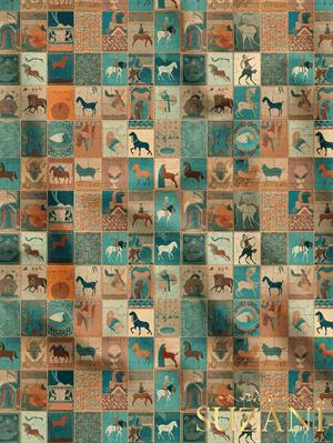 Eski Dönem At Figürlü Desenli Dijital Baskılı Kumaş