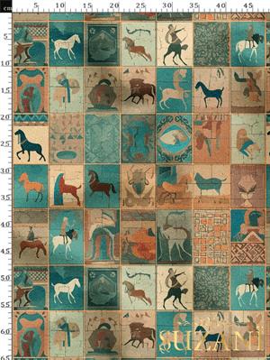 Eski Dönem At Figürlü Desenli Dijital Baskılı Kumaş