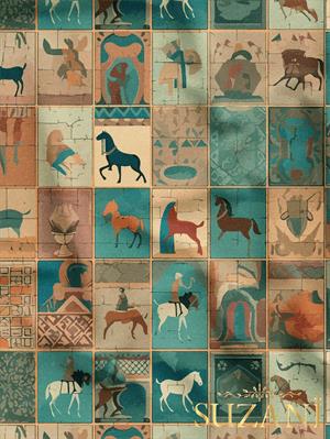 Eski Dönem At Figürlü Desenli Dijital Baskılı Kumaş