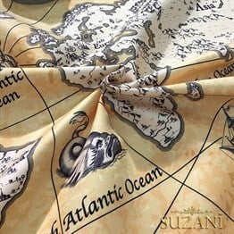 Eskitme Dünya Haritası Desenli Kumaş