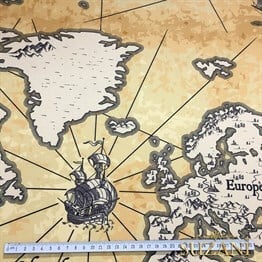 Eskitme Dünya Haritası Desenli Kumaş