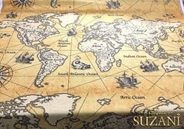 Eskitme Dünya Haritası Desenli Kumaş