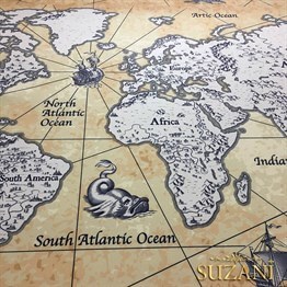 Eskitme Dünya Haritası Desenli Kumaş