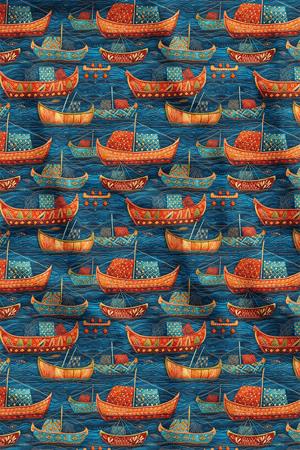 Etnik Gemi Desenli Dijital Baskılı Kumaş