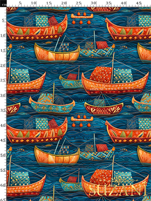 Etnik Gemi Desenli Dijital Baskılı Kumaş