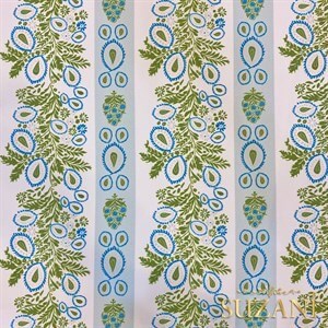 Fıstık Yeşili Motifli Çizgi Desenli Dijital Baskılı Kumaş