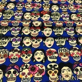 Frida Kafatası Pop Art Desenli Kumaş