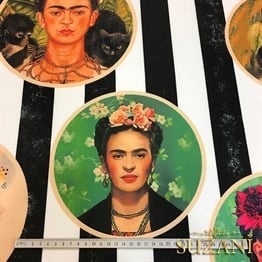 Frida Kahlo Desenli Çizgili Kumaş