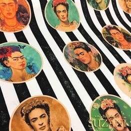 Frida Kahlo Desenli Çizgili Kumaş