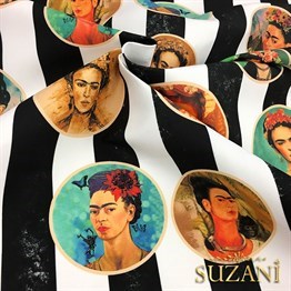 Frida Kahlo Desenli Çizgili Kumaş (Küçük Boy Desenler)