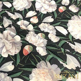 Füme Zemin Beyaz Şakayık Desenli Kumaş