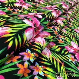 Fuşya Çiçekli Tropikal Desenli Kumaş