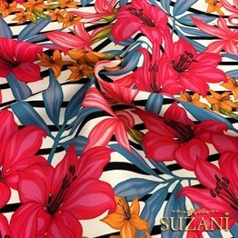 Fuşya Hibiscus Çiçek Desenli Kumaş