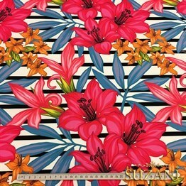 Fuşya Hibiscus Çiçek Desenli Kumaş