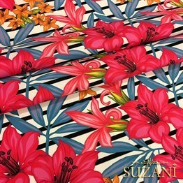 Fuşya Hibiscus Çiçek Desenli Kumaş