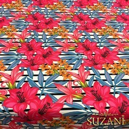 Fuşya Hibiscus Çiçek Desenli Kumaş