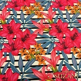 Fuşya Hibiscus Çiçek Desenli Kumaş