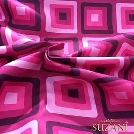 Fuşya Pembe Geometrik Vintage Desenli Kumaş