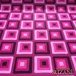 Fuşya Pembe Geometrik Vintage Desenli Kumaş