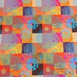 Fuşya Portakal Rengi Patchwork Desenli Kumaş
