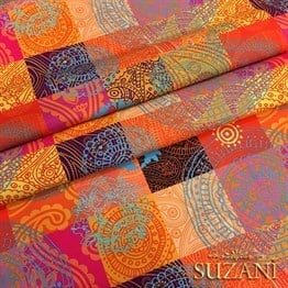 Fuşya Portakal Rengi Patchwork Desenli Kumaş