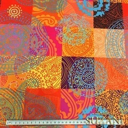 Fuşya Portakal Rengi Patchwork Desenli Kumaş
