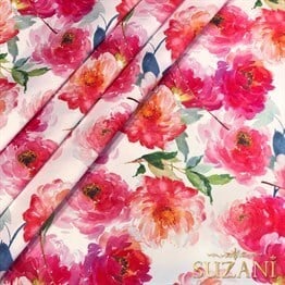 Fuşya Soft Çiçekli Dijital Baskılı Kumaş