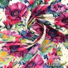 Fuşya Yaz Çiçekleri Dijital Baskılı Kumaş