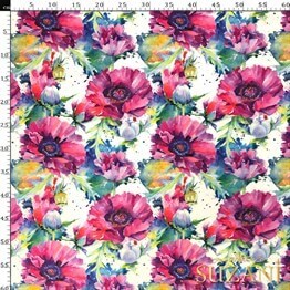 Fuşya Yaz Çiçekleri Dijital Baskılı Kumaş