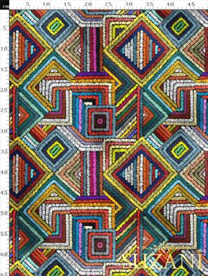 Geometrik Patchwork Desenli Dijital Baskılı Kumaş