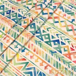 Geometrik Suluboya Çizgili Dijital Baskılı Kumaş