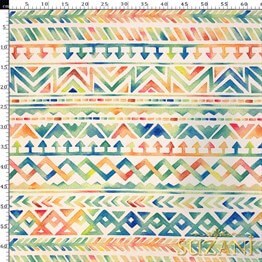 Geometrik Suluboya Çizgili Dijital Baskılı Kumaş