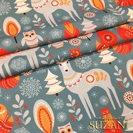 Geyikli İskandinav Yılbaşı Desenli Kumaş