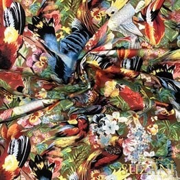 Goblen Kuş Desenli Dijital Baskılı Kumaş