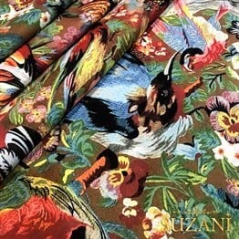 Goblen Kuş Desenli Dijital Baskılı Kumaş