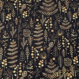 Gold Yaprak Kozalak Yılbaşı Desenli Kumaş