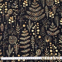 Gold Yaprak Kozalak Yılbaşı Desenli Kumaş