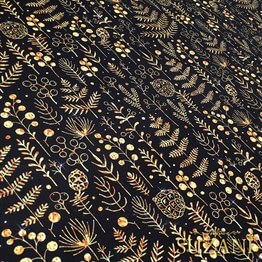 Gold Yaprak Kozalak Yılbaşı Desenli Kumaş