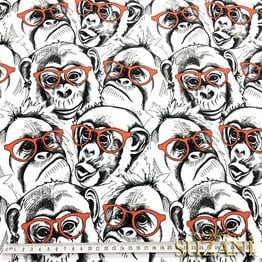 Gözlüklü Maymunlar Pop Art Desenli Kumaş