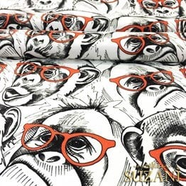 Gözlüklü Maymunlar Pop Art Desenli Kumaş