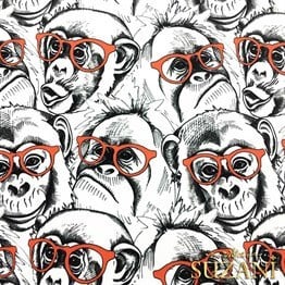 Gözlüklü Maymunlar Pop Art Desenli Kumaş