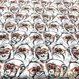 Gözlüklü Maymunlar Pop Art Desenli Kumaş